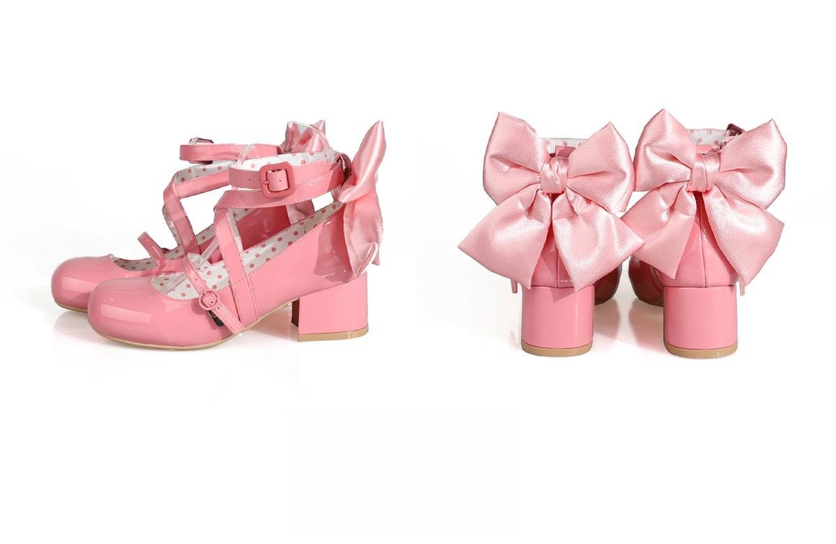 MODO - Follow in the Moonlight - Sweet Lolita shoes with round toes, crisscross straps and a detachable back bow