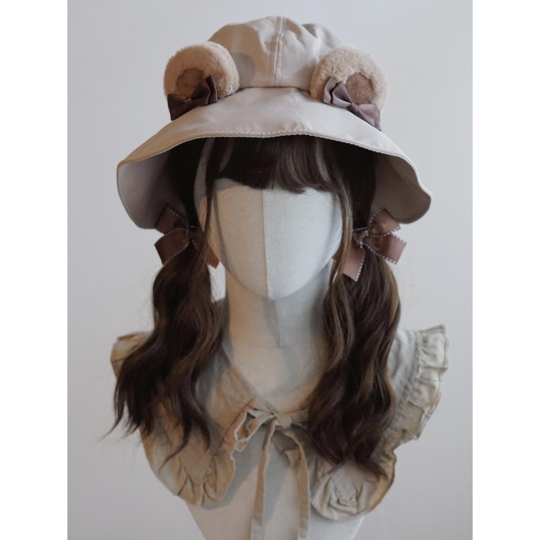Original Handmade Lolita Bear Fisherman Hat Sun Hat Japanese Korean Cute Animal Ear Khaki Hat - Lolita Fetch