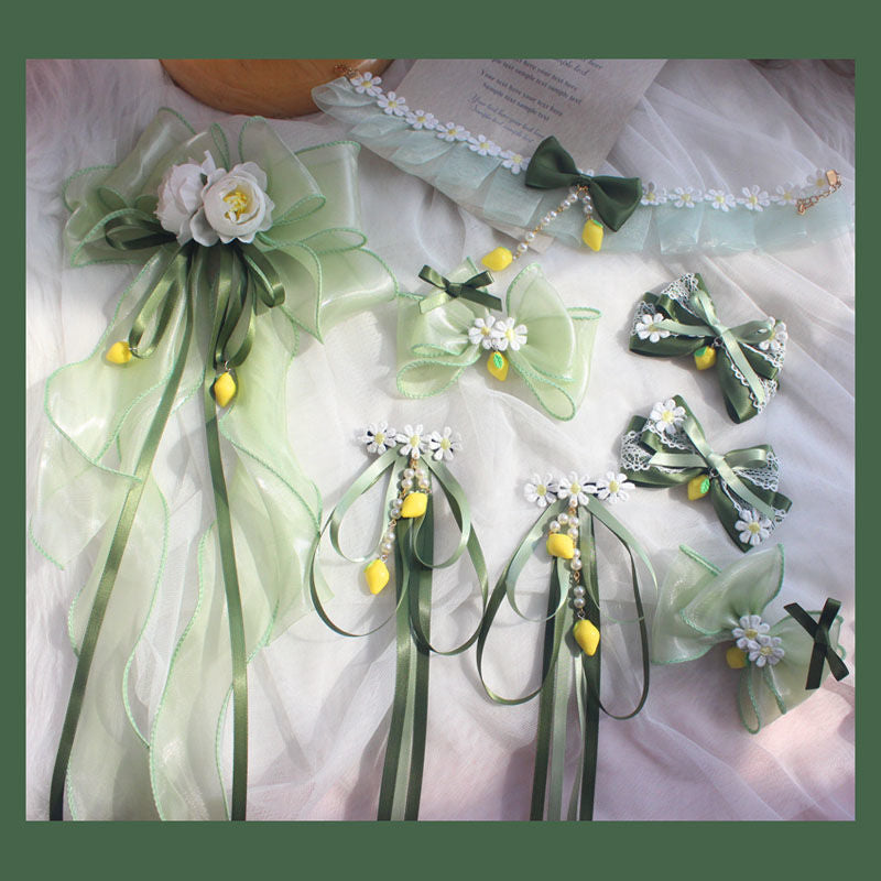 Original Design Hanfu Lemon Lily Hair Accessories Set Summer Ancient Style Lolita Green Fresh Side Clip Necklace