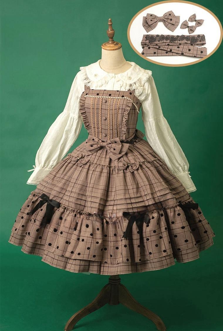 Dawn and Morning - Forest Diary - JSK Dress with mixed plaid and polka-dot print - product detail 3