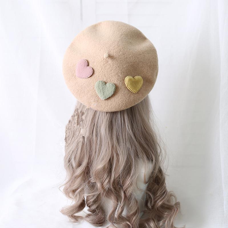 Xiaogui - Sweet Lolita Beret Loving Heart - Wool Hat Multicolor Headwear