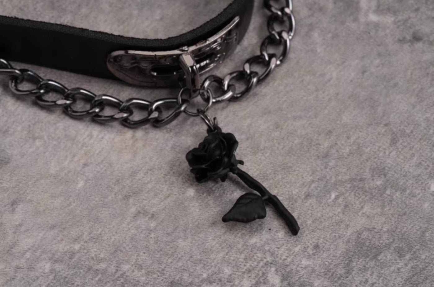 Strange Sugar - Gothic Lolita Choker Faux Leather - Rose Pendant Necklace Neckwear