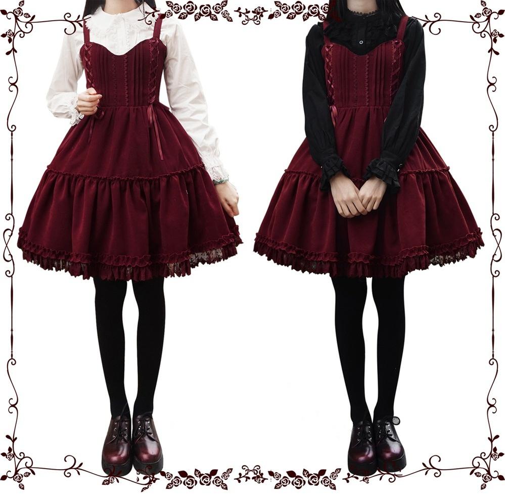 Tiny Garden - Garden Waltz 1.0 - Burgundy Velvet Lolita JSK Dress with Double Drawstring - product detail 3