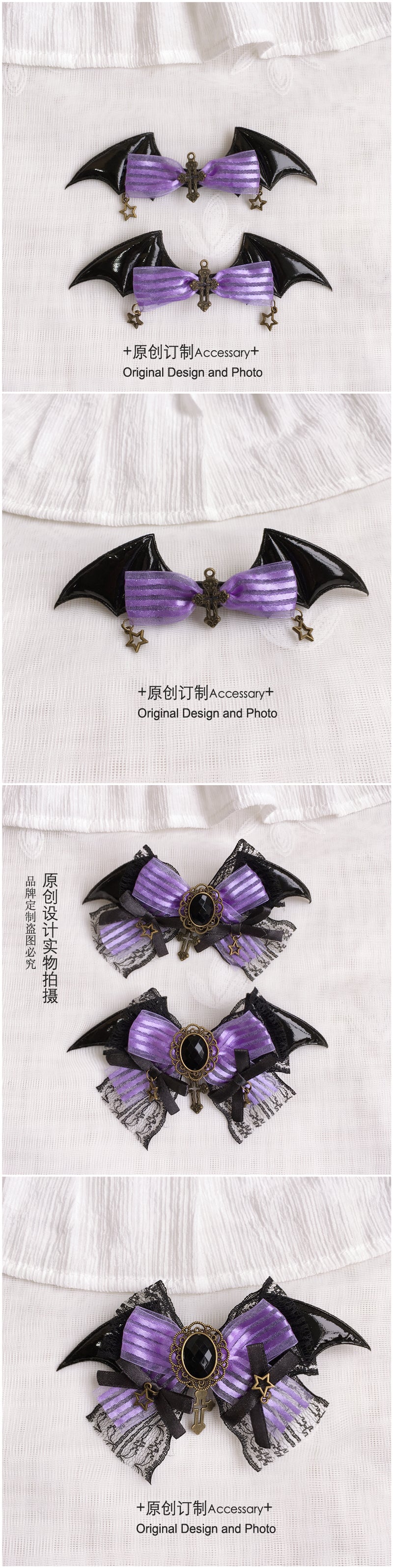 Halloween Witch Night Dark Gothic Lolita Accessories Bowknot Animal Ears KC Black Purple Arm Sleeves - Lolita Fetch