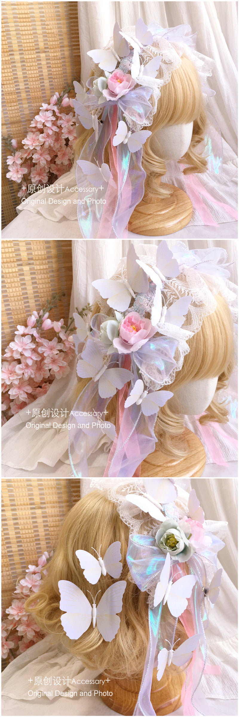 LolitaFetch butterfly hair clips headdress featuring 12 realistic butterfly designs for Lolita fashion style.
