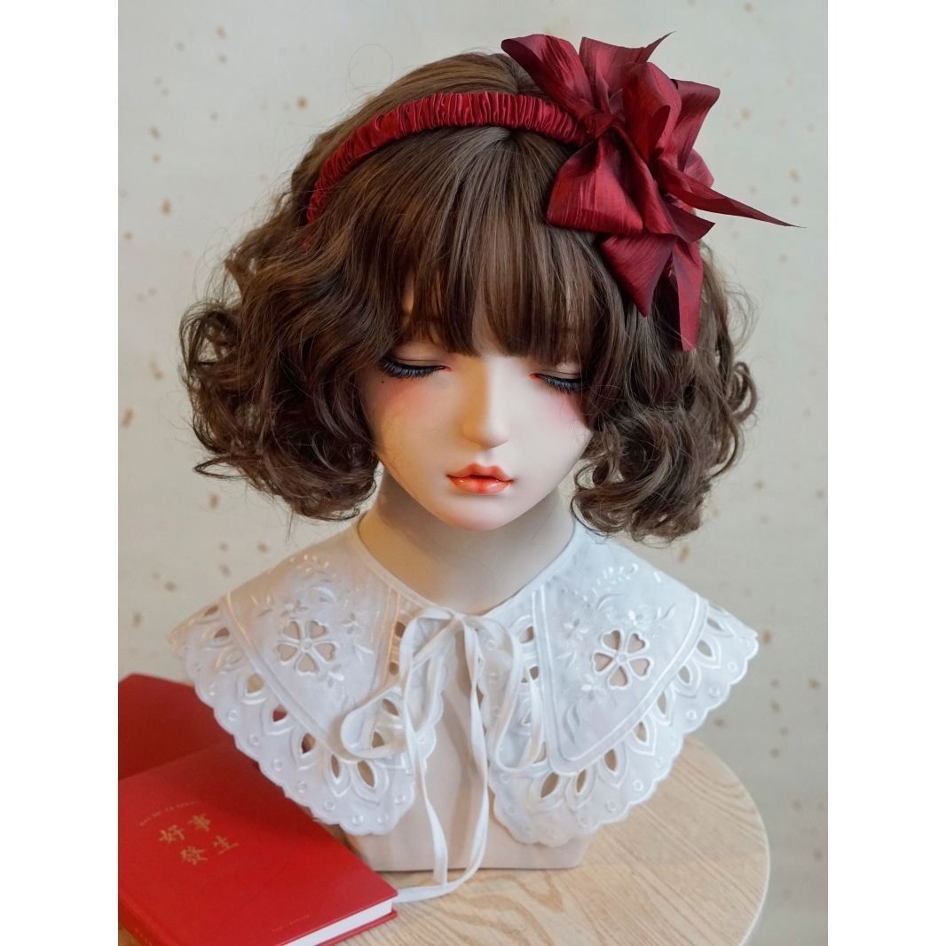 Original Handmade Bow Hairband Headband New Year Wine Red Lolita Ruched Headband