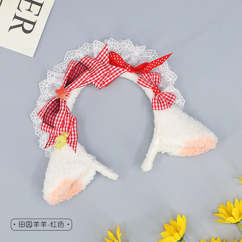 Cute Sweet Girl Headwear Comic Exhibition Lolita Sheep Ear Hair Accessories Plush Hair Clip Little Sheep Ears Bow Hairband - Lolita Fetch