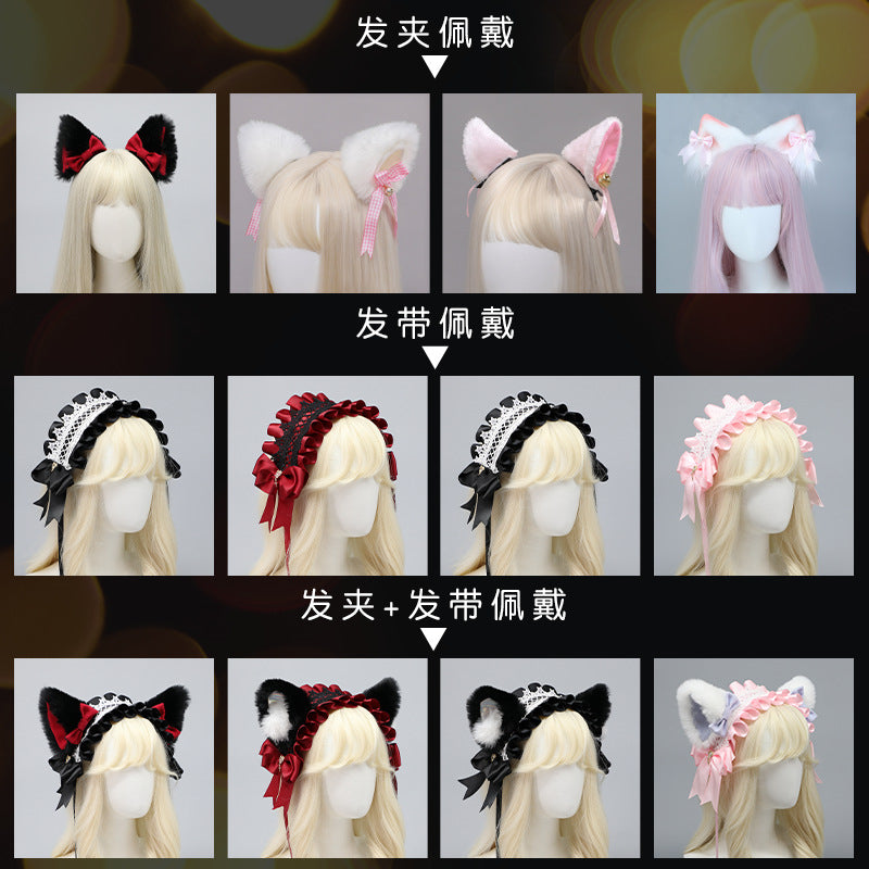 Plush Lace Bow Hair Accessory Lolita Girl Comic Exhibition Headband Party Maid Hair Ornament Sweet Accessories - Lolita Fetch