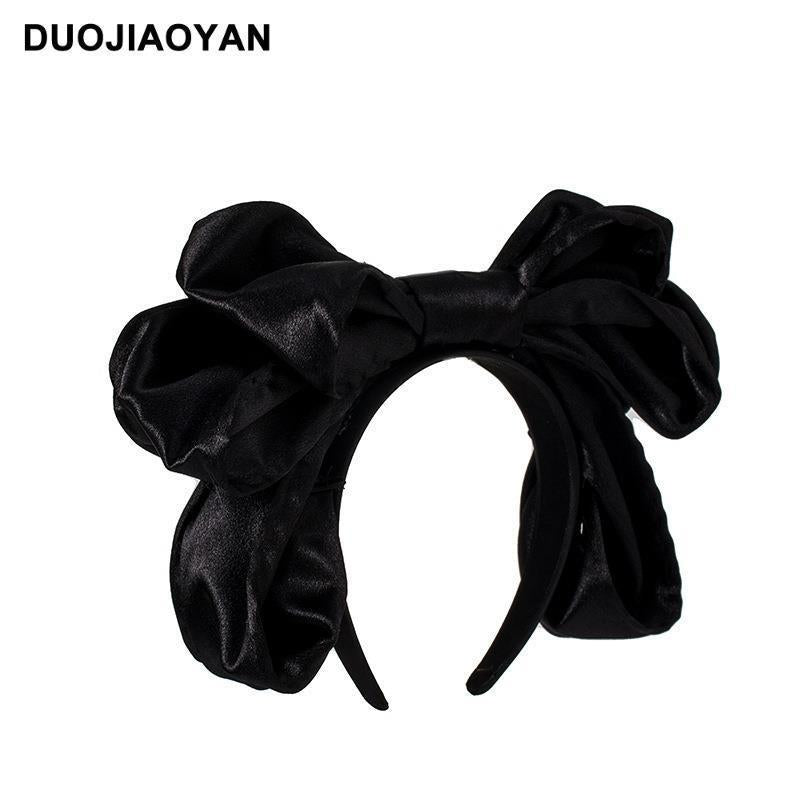 Handmade oversized satin and lace Lolita hairband with bow, stylish LolitaFetch headwear for elegant hair accessory.