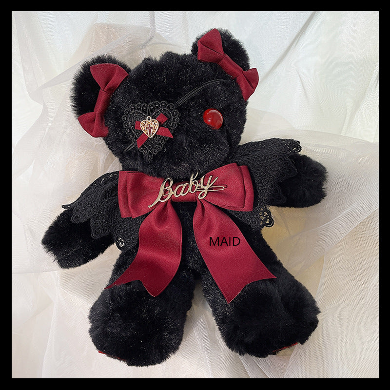 Original Handmade Design Lolita Black Eye Mask Bear Bag - Single Shoulder Black Velvet Handbag