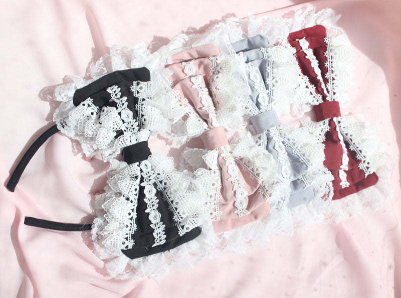 Christmas Lolita Girl Soft Heart KC Headwear Hair Accessories Lolita Lace Three-Layer Bow Hairband