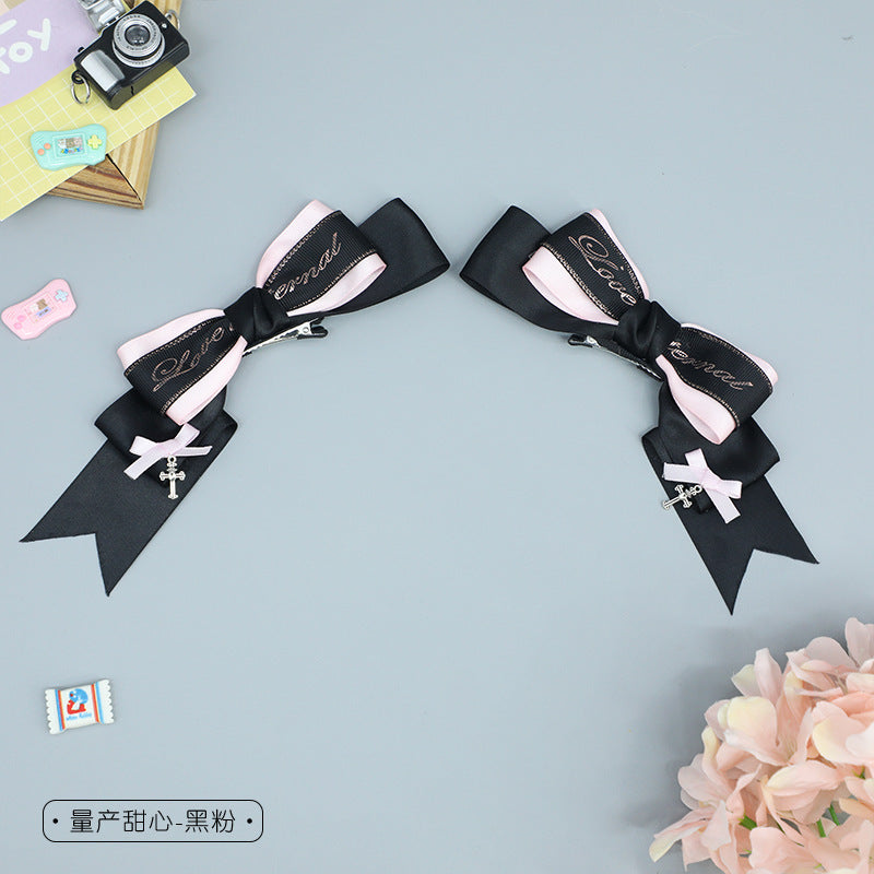 Handmade Lolita Black Butterfly Knot Clip - Double Ponytail Y2K Side Clip