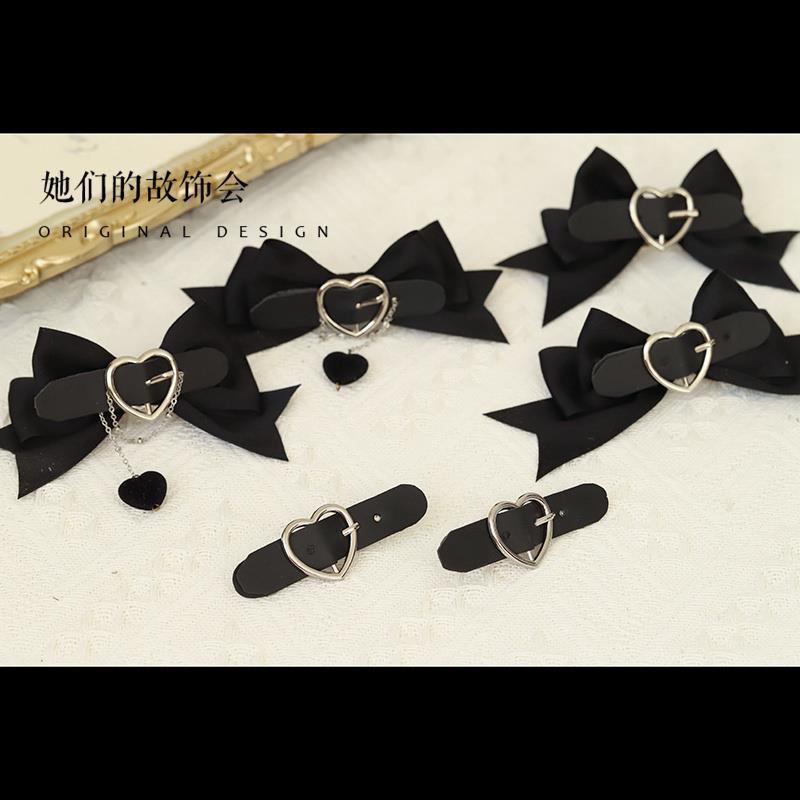 Lolita Hair Accessories Hard Girl Cool Punk Style Heart Handmade Bow Hair Clip JK Sweet Heart Lolita Hair Ornament - Lolita Fetch