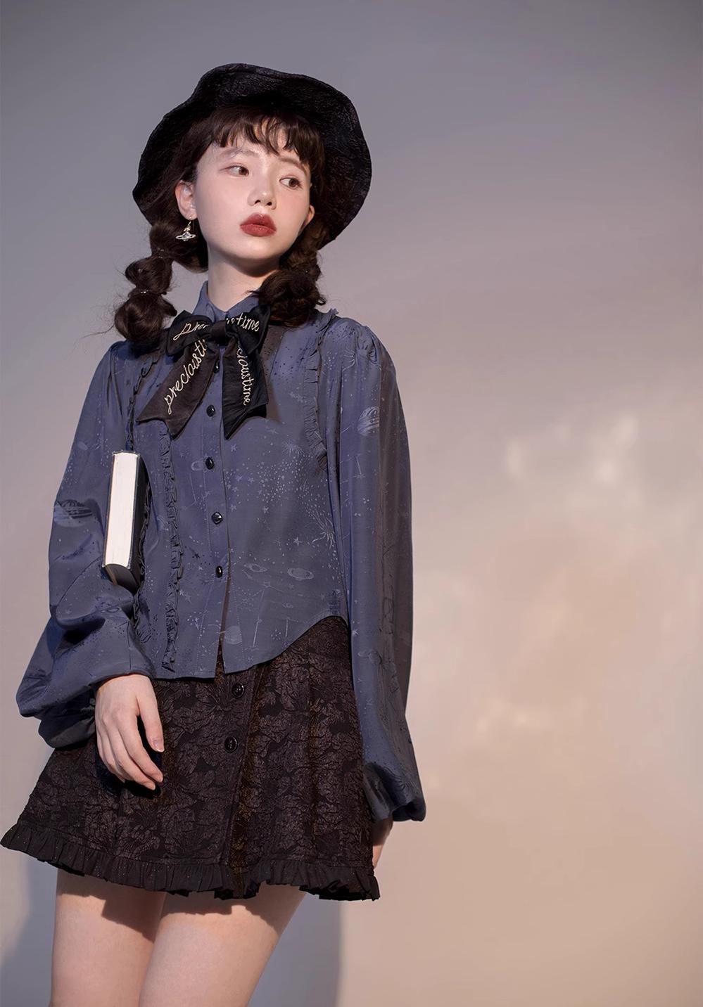 ZJstory - Starry for You - Vintage Lolita shirt with pointed collar and lantern sleeves - product detail 10
