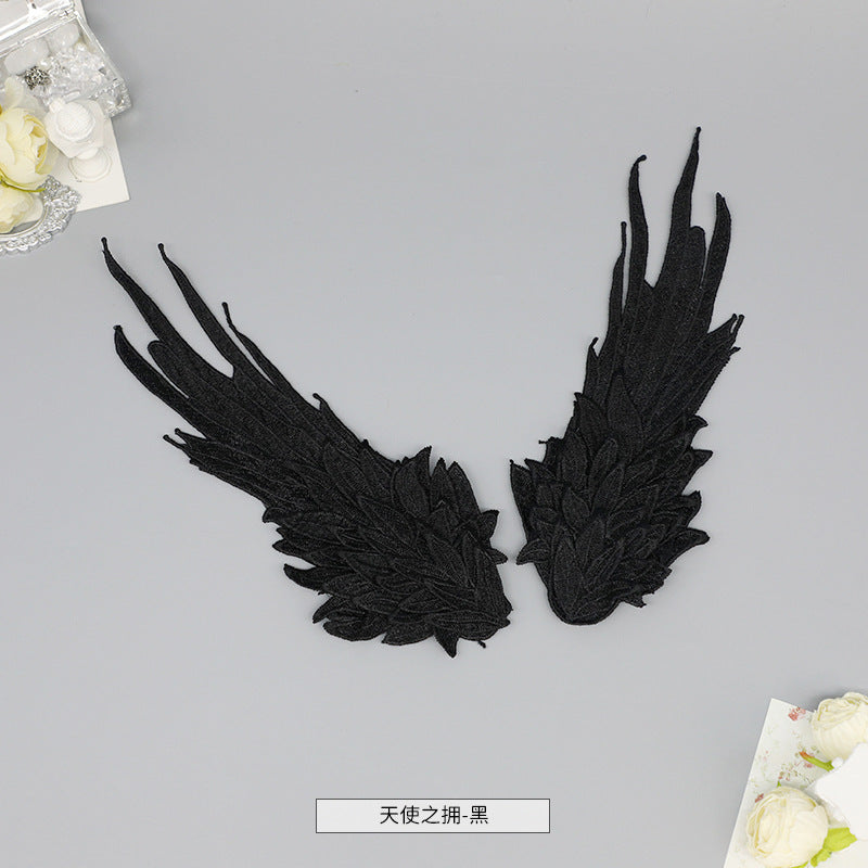 Original Lolita Feather Black and White Two-tone Embroidery Side Clip Angel Wings Lolita Accessories Demon Wings - Lolita Fetch