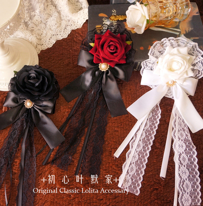 Palace Style Lolita Cla Hair Accessories Velvet Rose Flower Pill Hair Clip gothic Lolita Handmade Dark Dark
