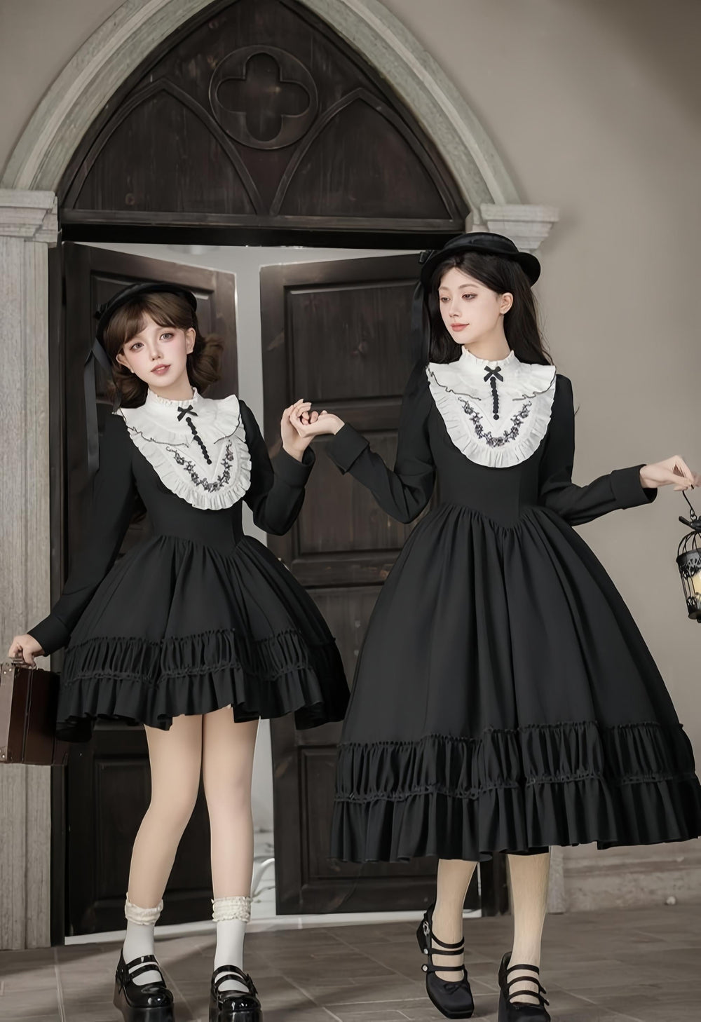 With PUJI - Audrey's Reply - Classic Lolita Square Neck OP, Detachable Embroidered Collar