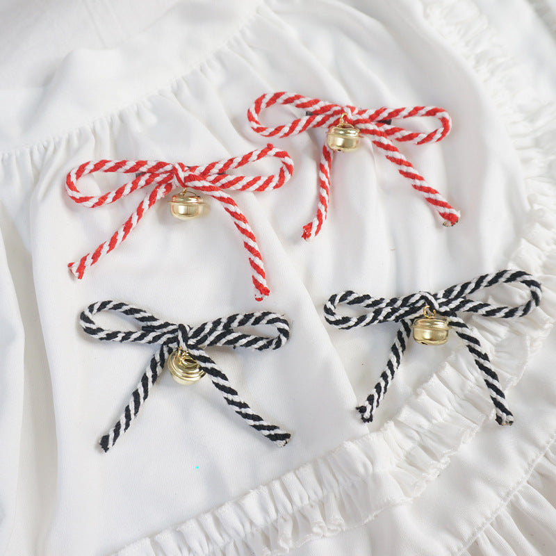 Cute Girl Red & White Striped Bell Bow Hair Clip Lolita Side Clip Style