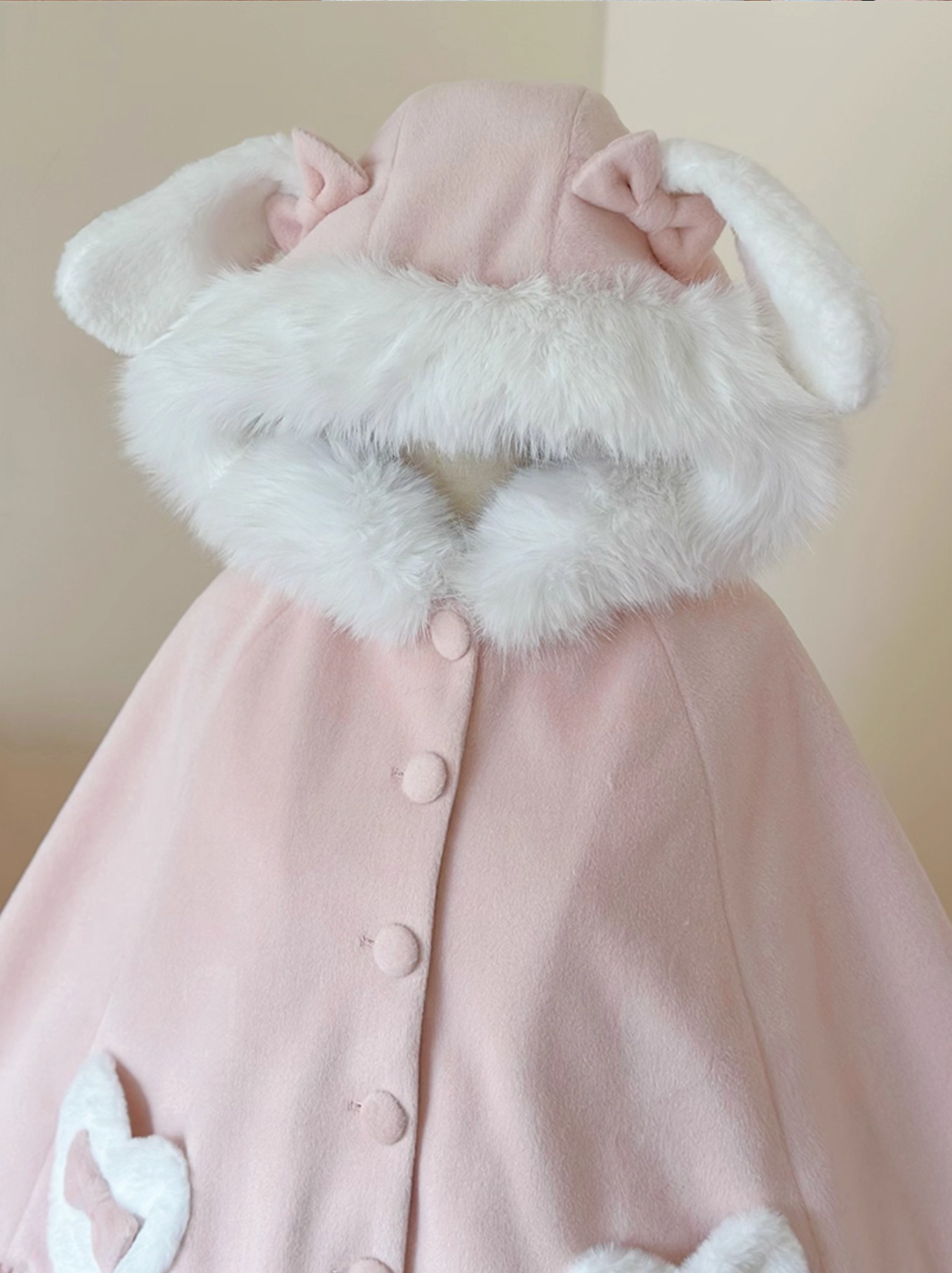 Winter Lolita Rabbit Ear Cape |   Fleece-Lined Thickened Woolen Cape (Blue/Pink, One Size)