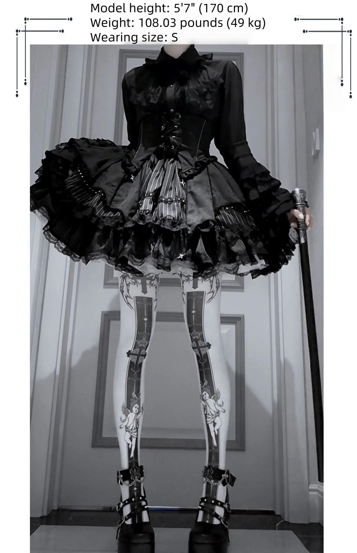 Twilight Song - Trace Bone - Black Gothic Lolita SK & Waist Cincher