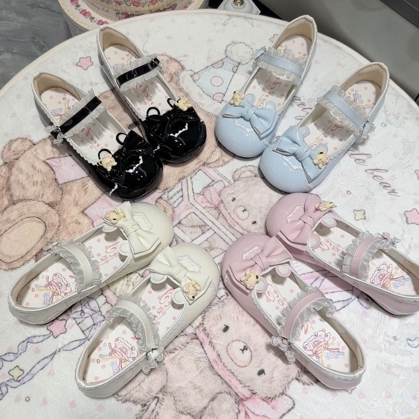 Cute Lolita Lace Bow Ballet Round-Toe Low-Heel Mary Janes