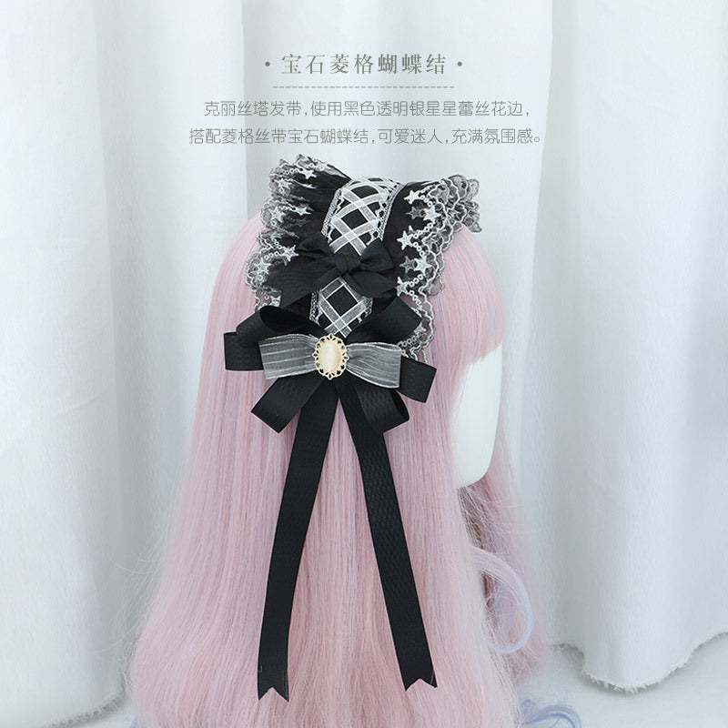 Lolita Hairband Handmade In Stock Krista Bow Lace Ribbon Hair Accessories - Lolita Fetch