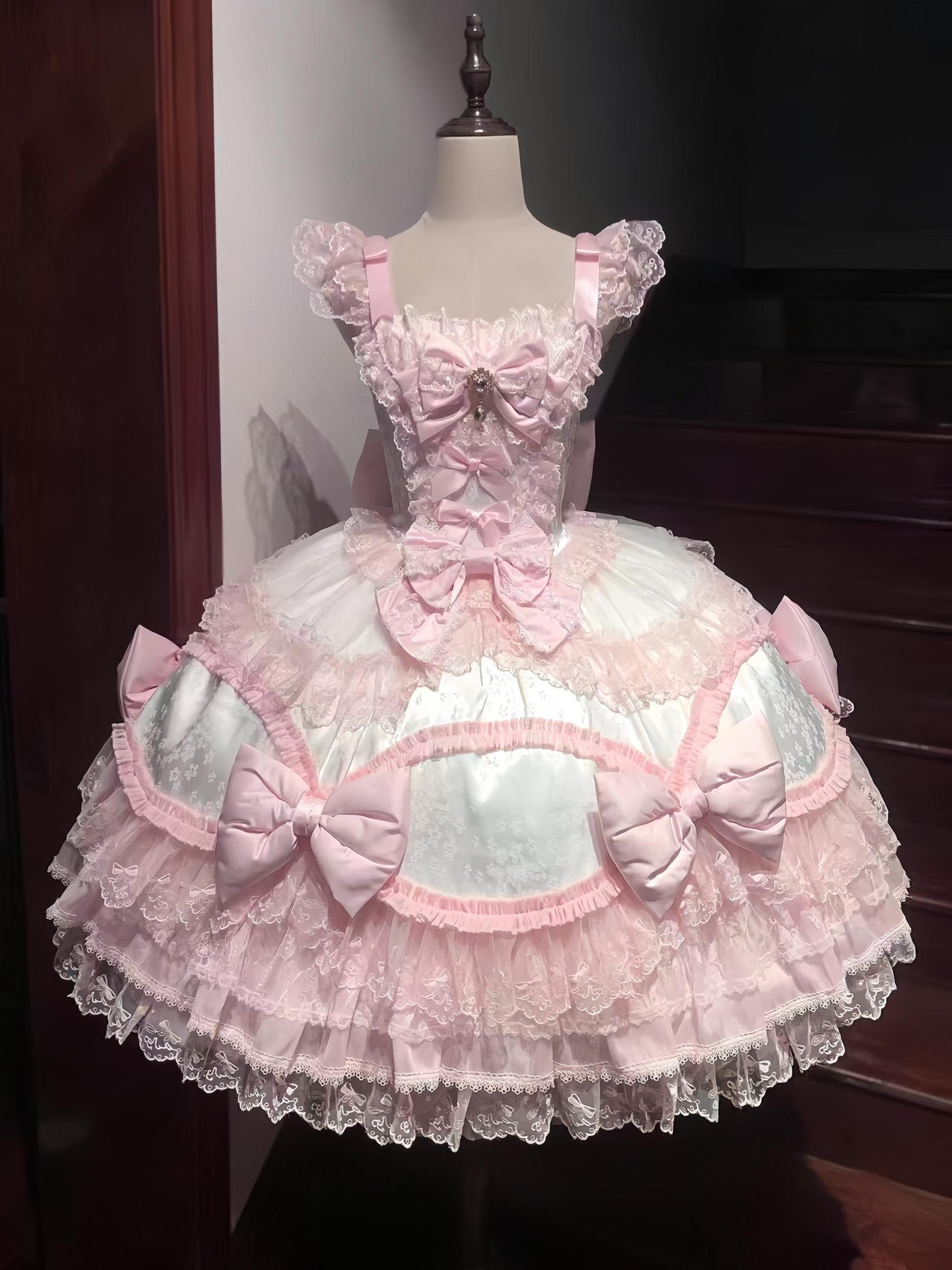 Sugar Girl - Floral Dream Isle - Sweet Lolita Doll-like JSK Dress, Bows & Lace