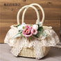Sac blanc cassé + fleurs roses