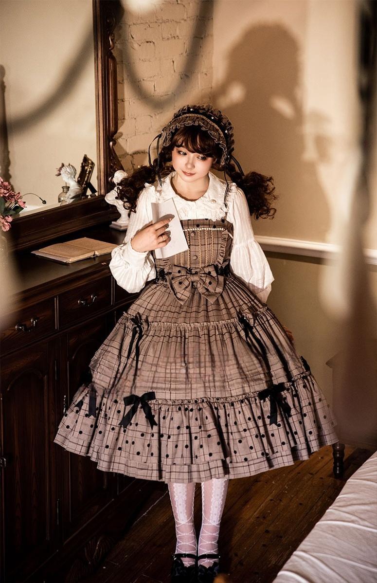 Dawn and Morning - Forest Diary - JSK Dress with mixed plaid and polka-dot print - product detail 10