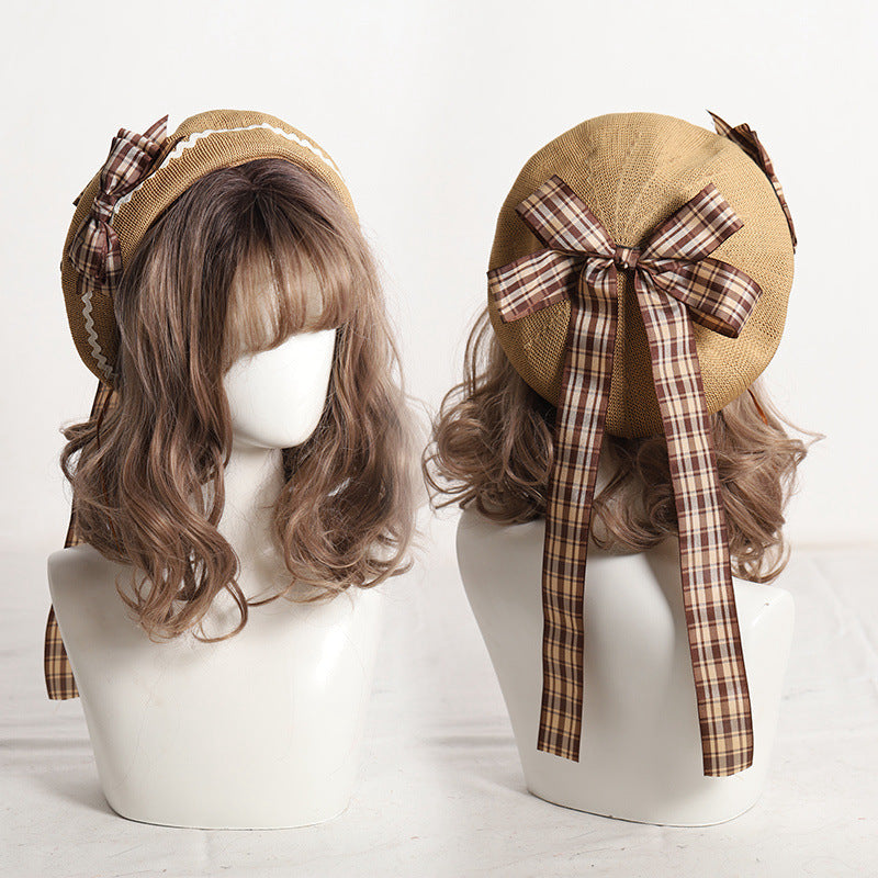 Thin Beret Summer Lolita Bow JK Plaid Lolita Original Design Fashion Spring Autumn Hat for Women