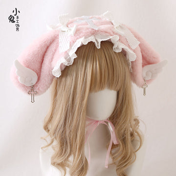 Lolita Bunny Ear Headband Subculture Cute Plush Angel Wings Lolita Hair Accessory Lolita Headwear