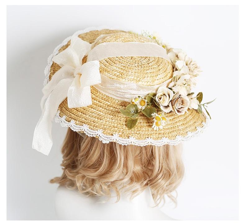 Xiaogui - Elegant Lolita Flower Bow Lace - Sunhat Headwear