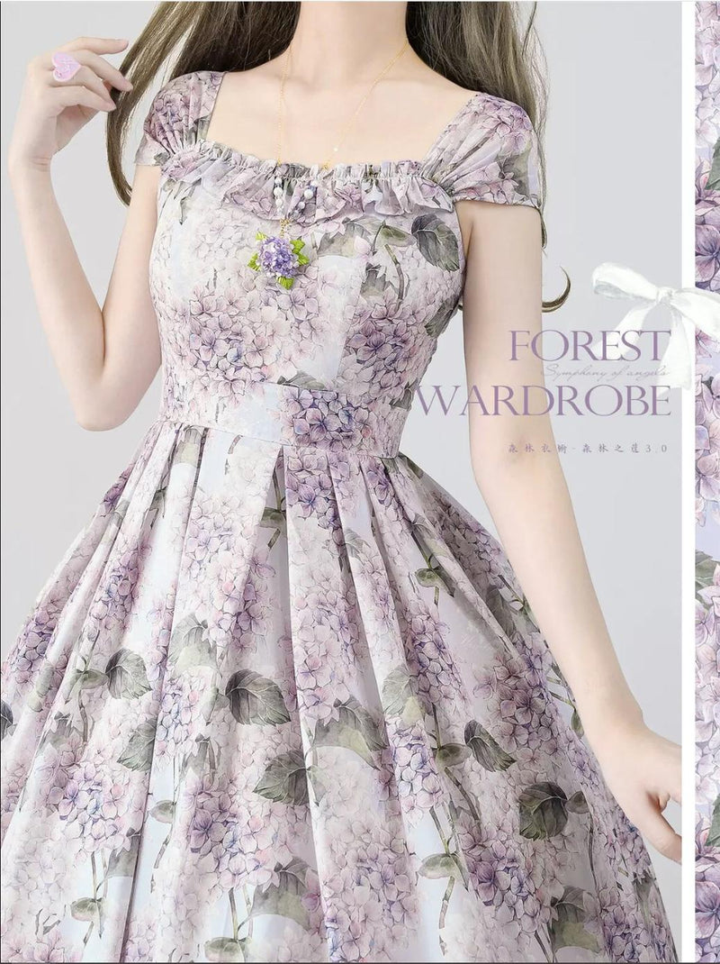Forest Basket 3.0 - Vintage Lolita JSK Dress for Summer S Purple sunflower
