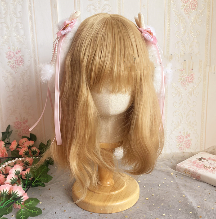 Luoluo Decoration - Han Lolita Rabbit Ears - Light Pink Head Accessory with Bow and Beaded Chain - product detail 9