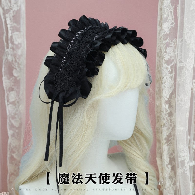 Comic Exhibition Girl Lolita Lace Hair Accessories DOLL Style Headband Ribbon Bow Dark Lolita Sweet Hair Accessories - Lolita Fetch