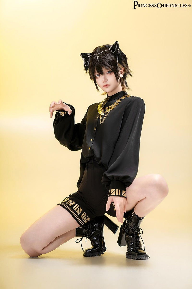 Princess Chronicles - Black Cat - Ouji Lolita Shirt Vintage Blouse