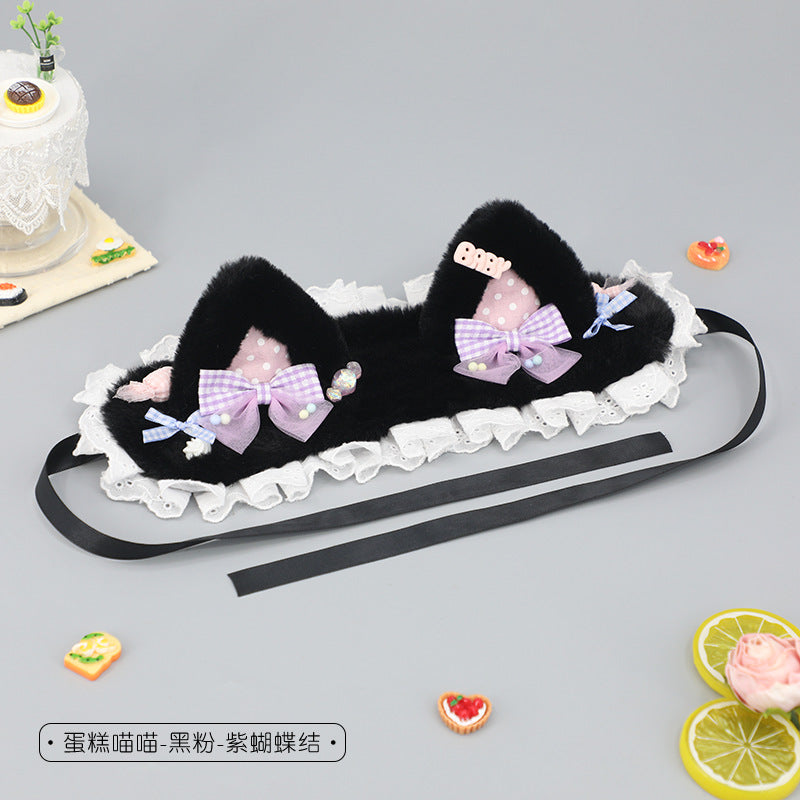 Lolita Japanese Style Girl Hair Accessories Cat Ear Hair Ornament Bow Hair Clip Plush Polka Dot Hairpin Cat Ear Headband - Lolita Fetch