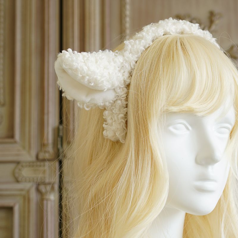 Handmade Lolita Sheep Ear Headband with soft animal hair, featuring adorable sheep ears as a cute hair accessory.