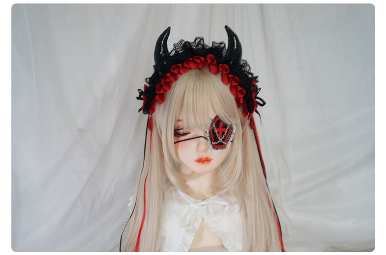Gothic Girl Cross Single Eye Mask Lolita Dark Halloween Accessories Yandere Mid-2000s Harajuku Style