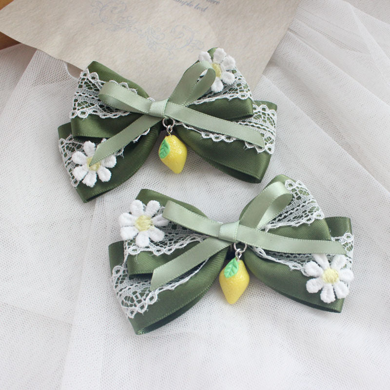 Original Design Hanfu Lemon Lily Hair Accessories Set Summer Ancient Style Lolita Green Fresh Side Clip Necklace