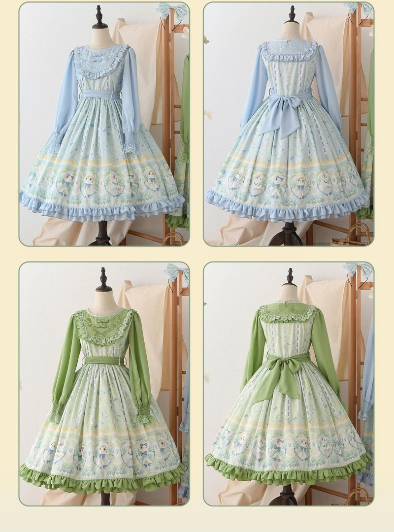 Strawberry Witch - Lily of the Valley Kitten - Country Lolita OP with Embroidery and Cat Print
