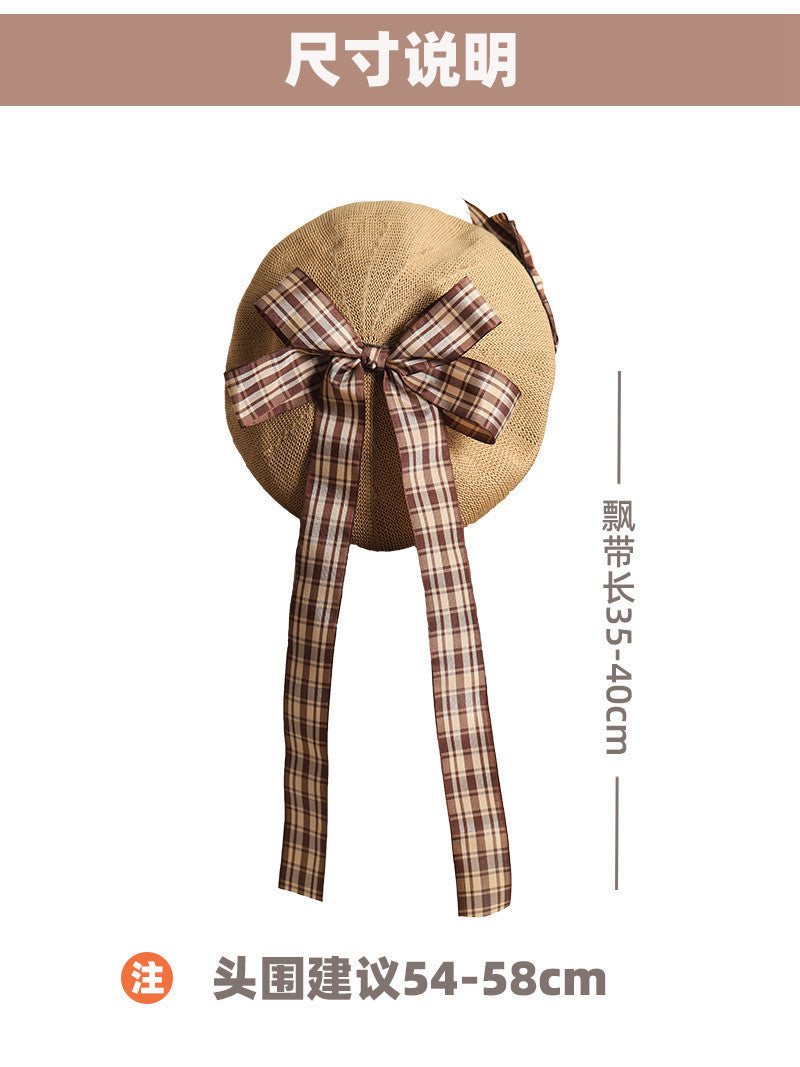Thin Beret Summer Lolita Bow JK Plaid Lolita Original Design Fashion Spring Autumn Hat for Women