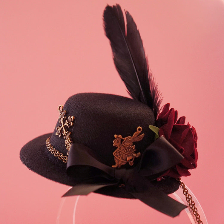 Vintage Gothic Small Hat Rose Lolita Small Hat Hair Accessory Tea Party Style Hair Accessory Photo Prop - Lolita Fetch