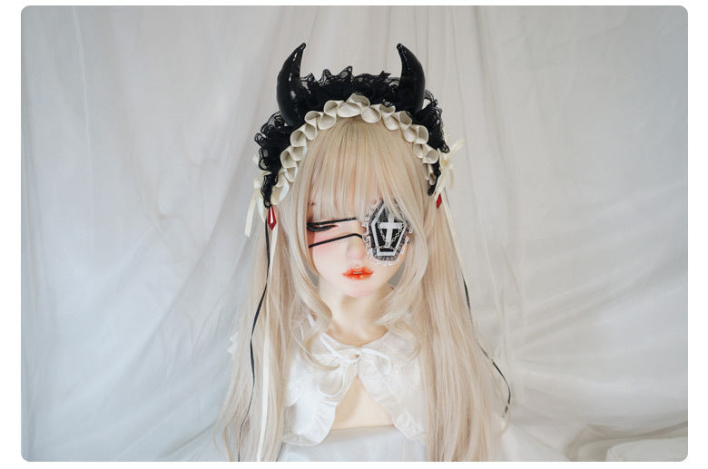 Gothic Girl Cross Single Eye Mask Lolita Dark Halloween Accessories Yandere Mid-2000s Harajuku Style