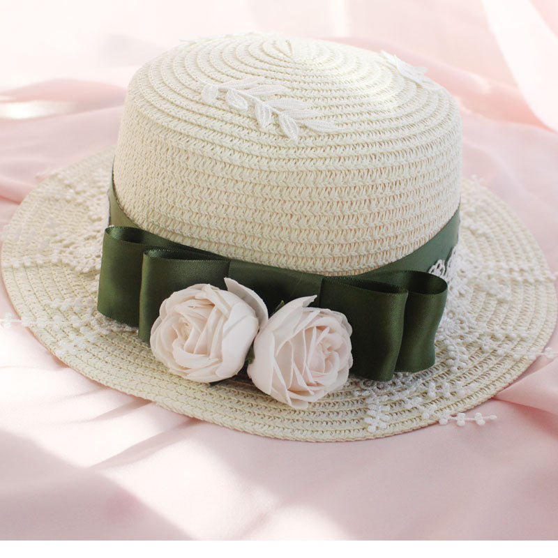 LolitaFetch elegant straw sun hat with bowknot, versatile headdress perfect for daily fashion and sun protection.