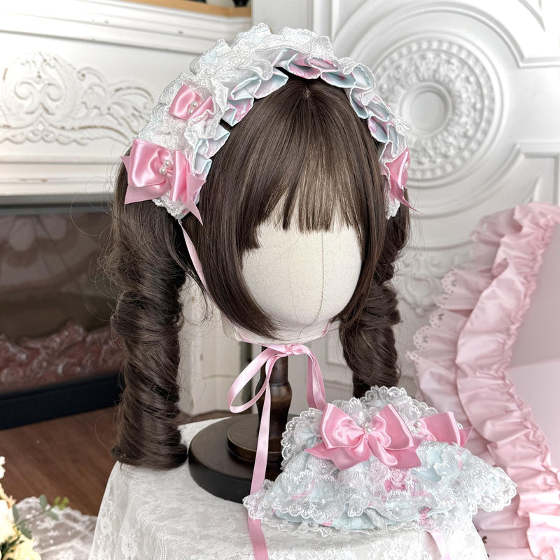 Summer 2026 - Old School Lolita Floral Printed JSK Dress with Ribbon Bows Hairband Only - Mint Green (one size / choose M) S