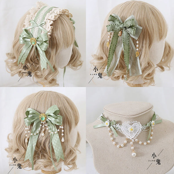 Original Wakakusa Color Lace Bow Hair Accessory Clip Bbd Lolita Hair Ornament Forest Style Girl Lolita Small Item - Lolita Fetch