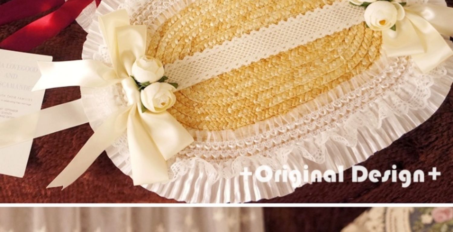 Fanmao Lolita French Flat Bonnet - Multi-color Pastoral Style Women's Summer Straw Hat