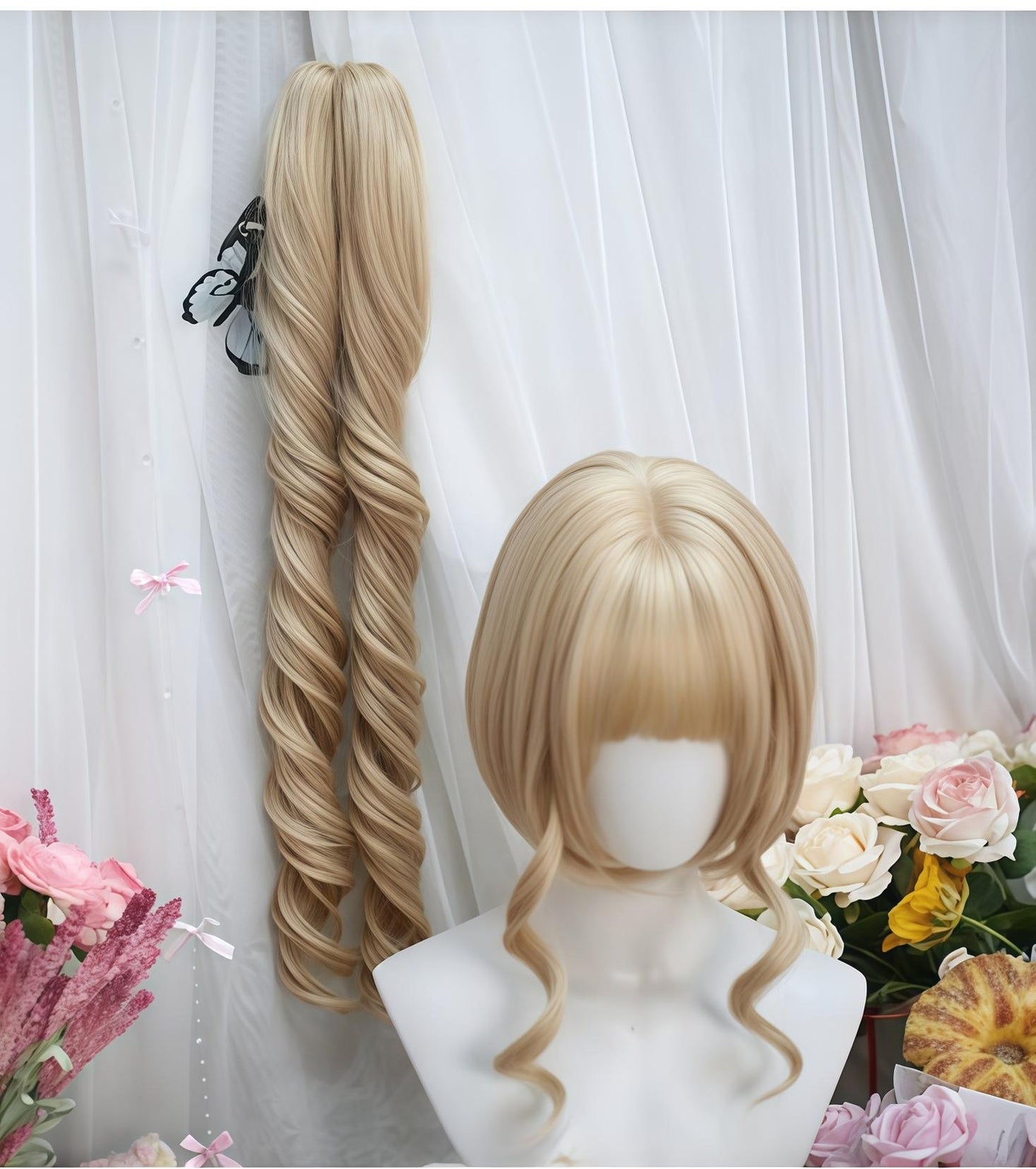 Dalao Home - Daily Lolita Wig with Roman Roll - Twins Tails Multi Color Wig