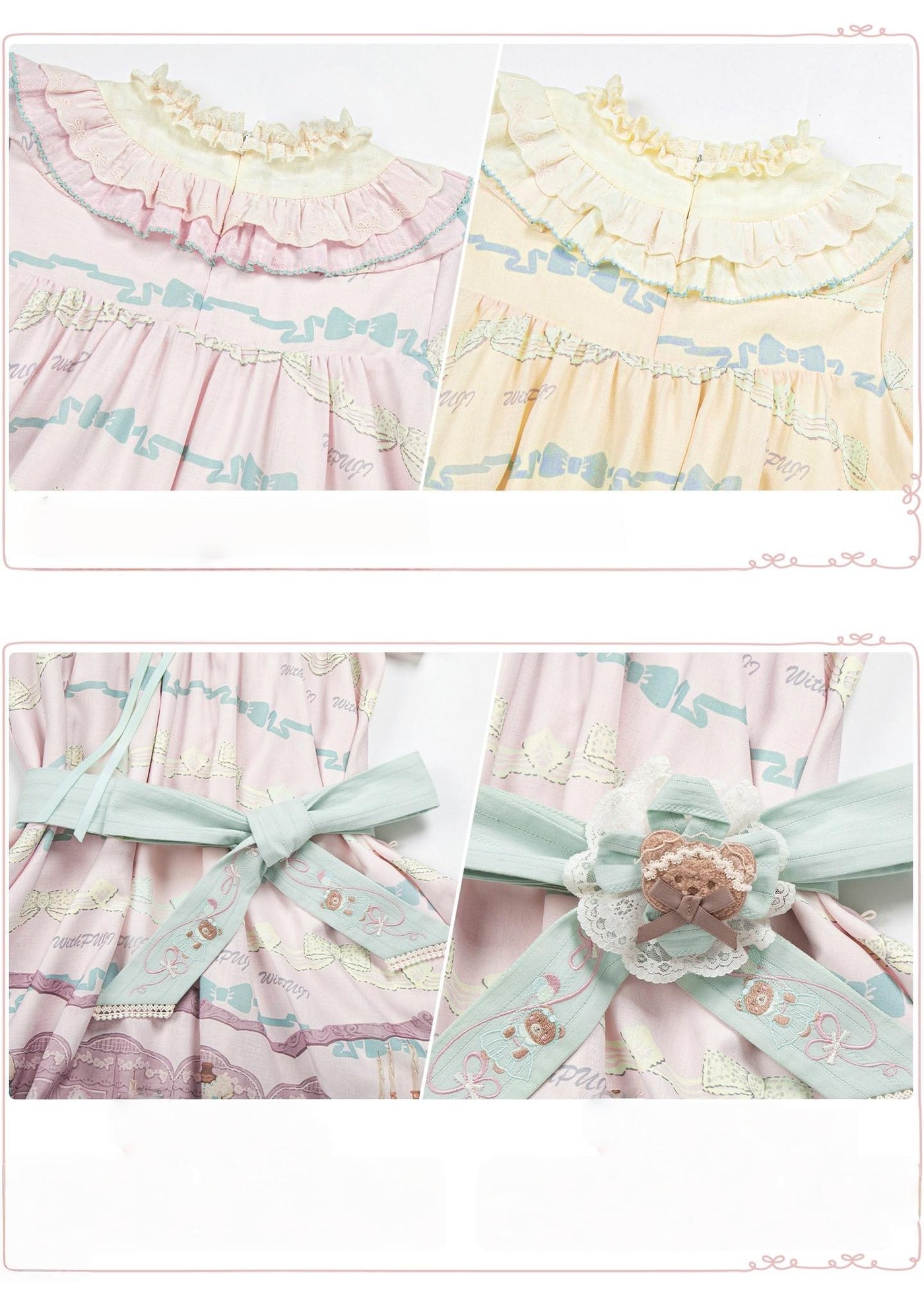 With PUJI - Brown Dollhouse SP - Kawaii Lolita Dollhouse Printed OP Dress with Embroidery